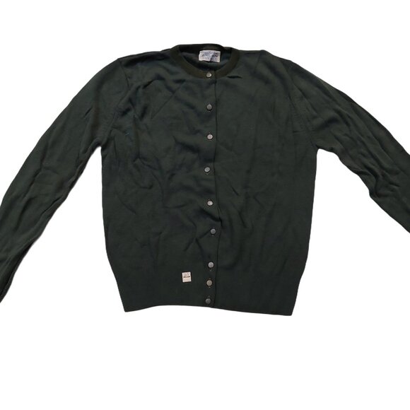 Vintage 1940s-1950s Dark Army Green Long Sleeve Knit Cardigan Sweater - Picture 1 of 10